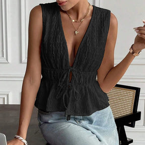 Top Feminino Deep V-Neck Tie – Summer Chic ☀️✨
