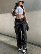 Calças Feminina Cargo Urbania Vintage com Bolsos Funcionais
