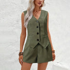 Onnat Glow Conjunto Feminino Casual-Chic | Colete Sem Manga + Shorts de Cintura Alta