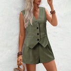 Onnat Glow Conjunto Feminino Casual-Chic | Colete Sem Manga + Shorts de Cintura Alta