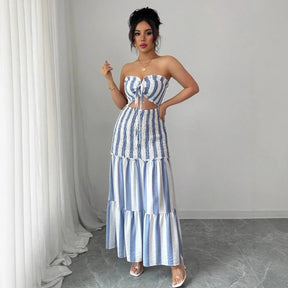 Vestido Longo Striped Elegance – Chic & Confortável