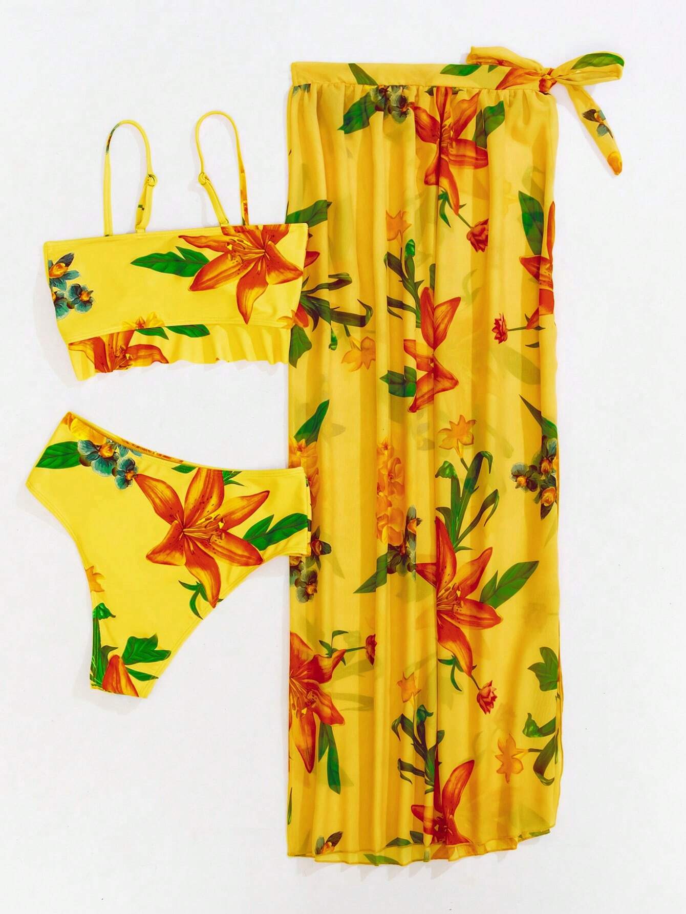 Biquíni Brasileiro com Babado e Saia Amarração Geisa, Estilo Elegante