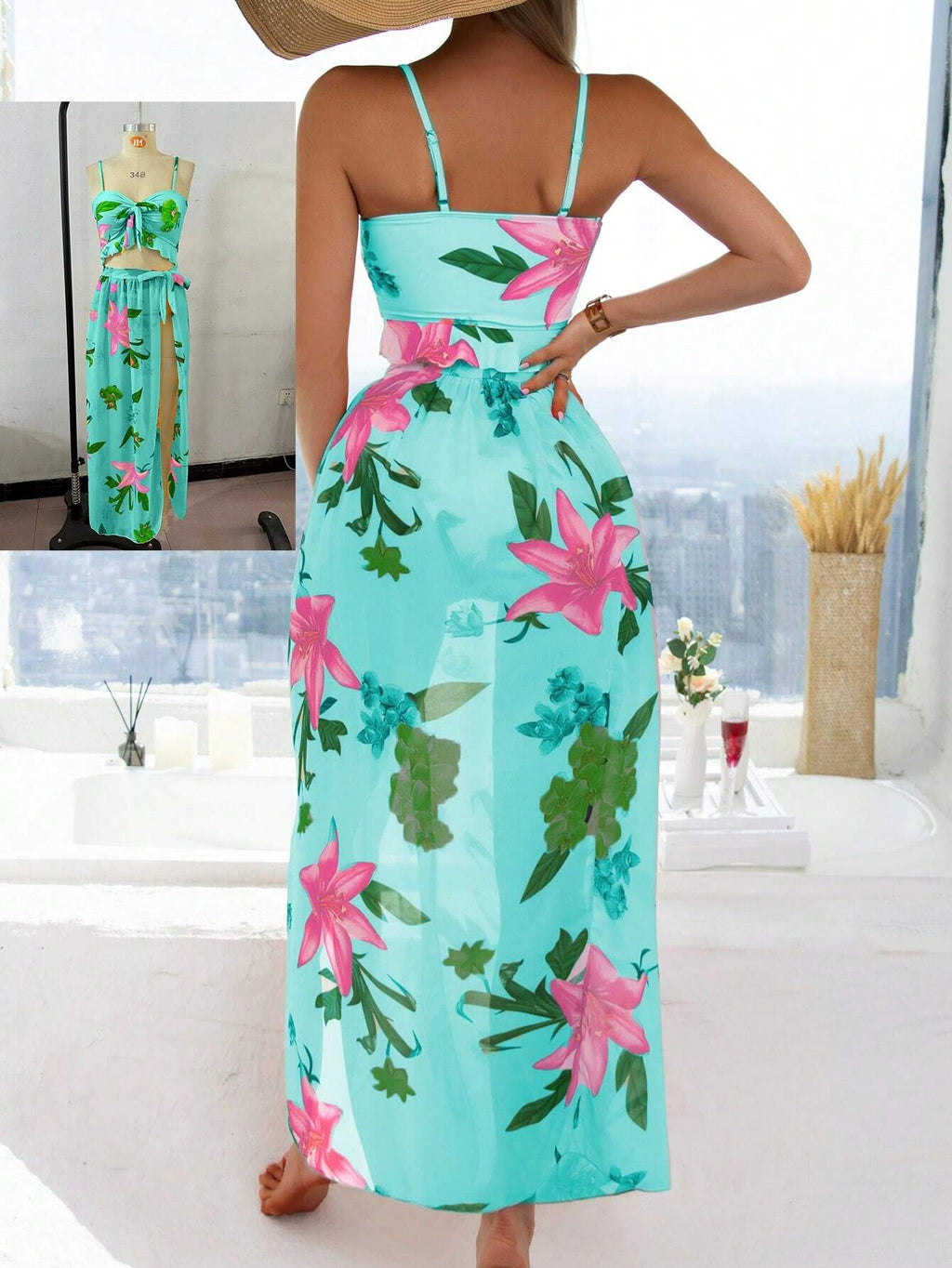 Biquíni Brasileiro com Babado e Saia Amarração Geisa, Estilo Elegante