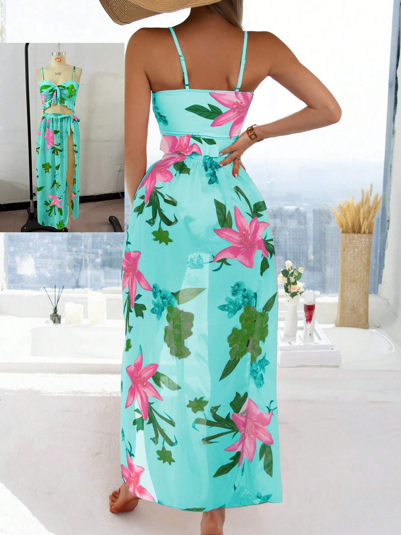 Biquíni Brasileiro com Babado e Saia Amarração Geisa, Estilo Elegante