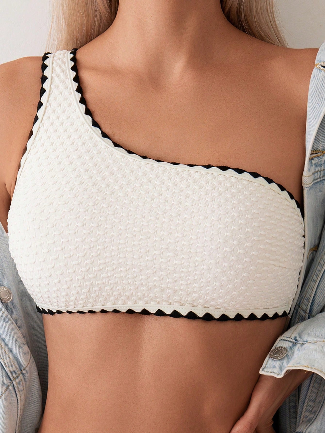 Biquíni Meio Ombro Celeste Casual Bege - Biquínis Brasileiros