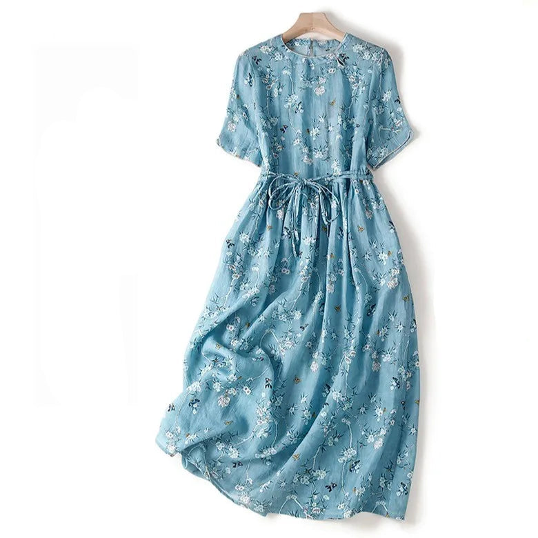 Vestido Feminino Vintage Bloom Floral Casual Decote em V Saia A-line