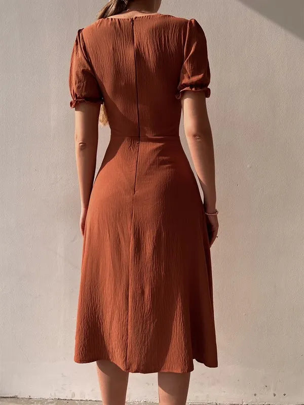 Vestido Puff Elegance – Vestido Feminino Casual com Mangas Bufantes