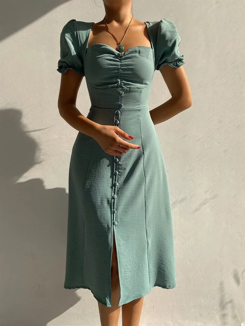 Vestido Puff Elegance – Vestido Feminino Casual com Mangas Bufantes