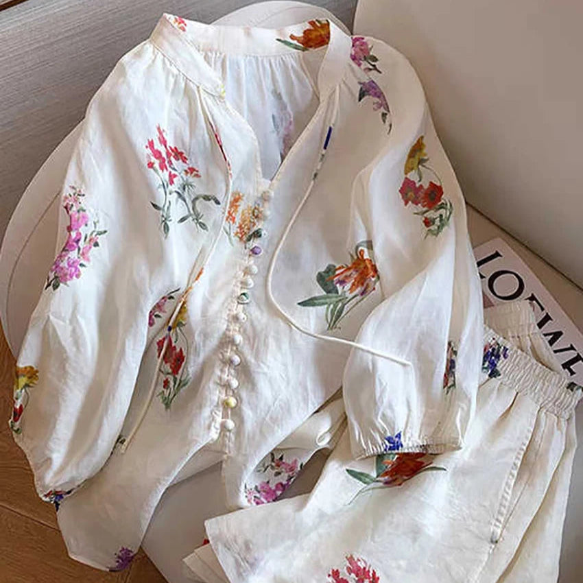 Onnat Glow Conjunto Feminino Estampado | Camisa Lantern V + Shorts Casual