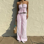 Onnat Glow Conjunto Feminino | Top Renda Alça + Calça Alta sem Manga