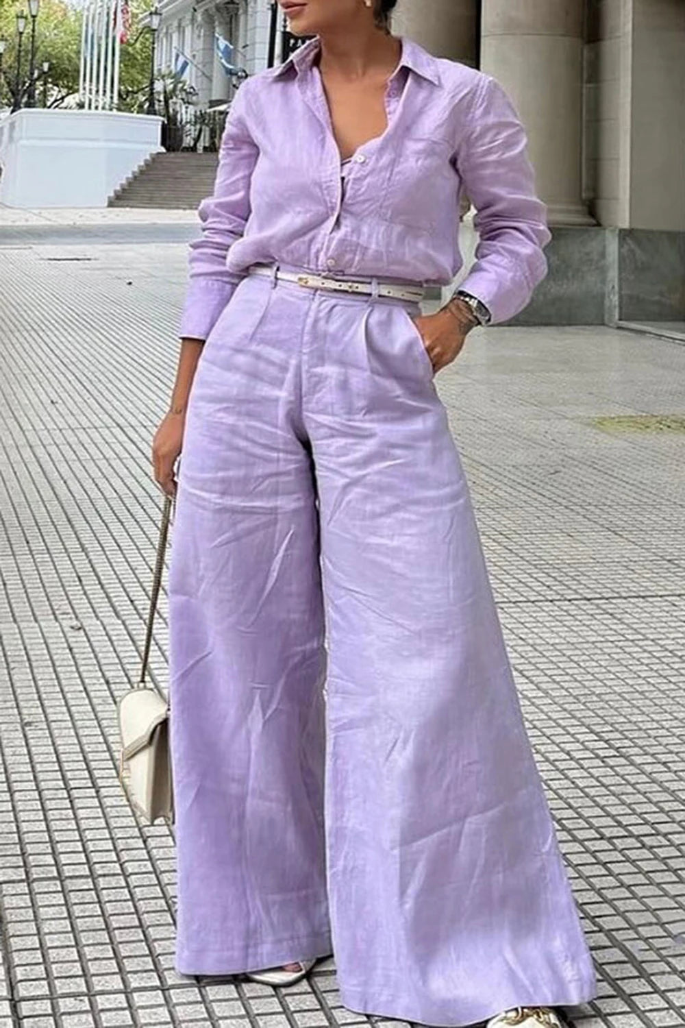 Onnat Glow Conjunto Feminino | Camisa Manga Longa + Calça Roxa Casual