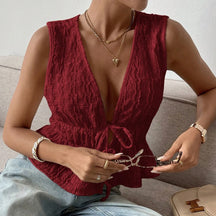 Top Feminino Deep V-Neck Tie – Summer Chic ☀️✨