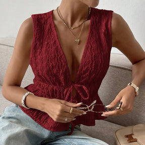 Top Feminino Deep V-Neck Tie – Summer Chic ☀️✨