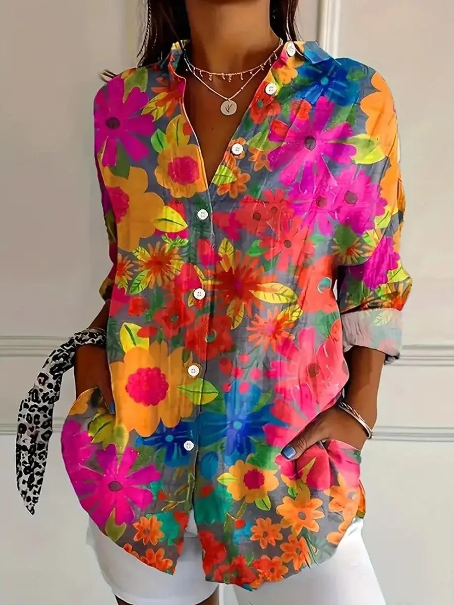 Camisa Feminina Floral Casual – Manga Longa