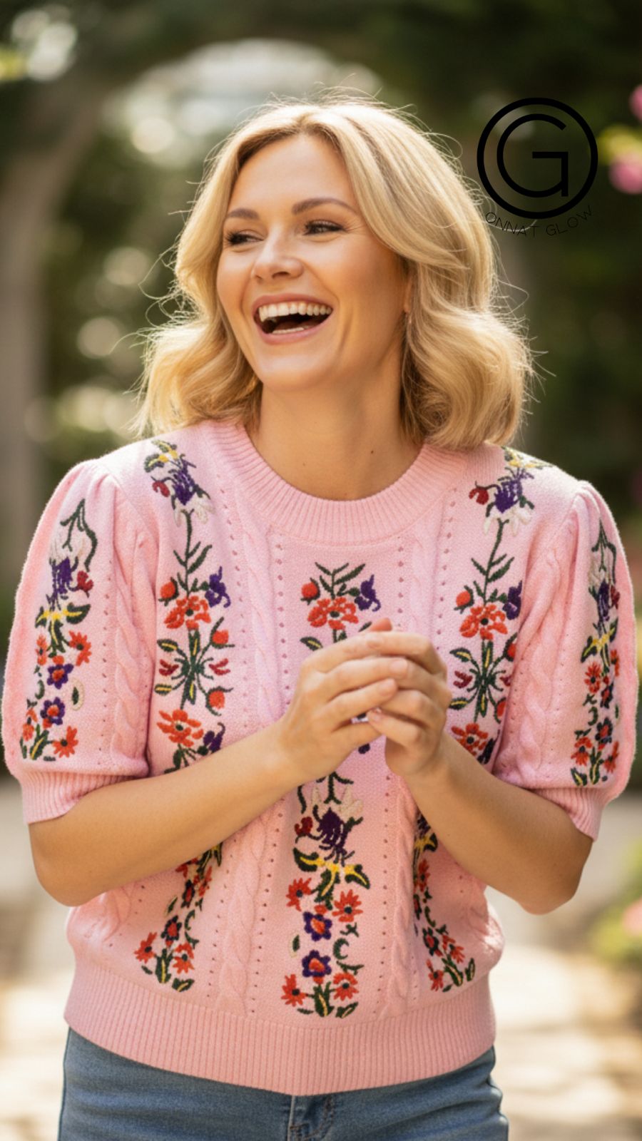 BloomCharm – Suéter Bordado com Mangas Retrô e Acabamento Vazado