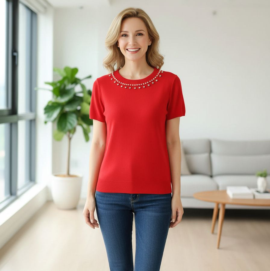 Blusa Elô Casual com Miçangas e Gola Redonda - Estilo e Conforto