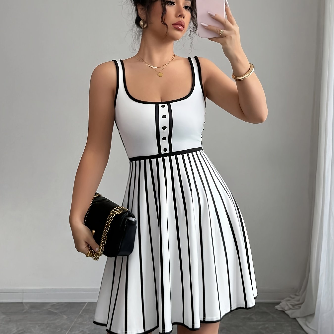 Vestido Aurora Square – Elegante Color Block para Mulheres