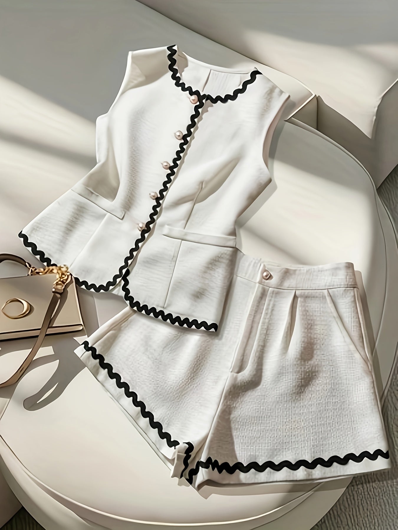 Onnat Glow Conjunto Feminino Renda | Blusa Sem Mangas + Shorts Largo Bege/Branco