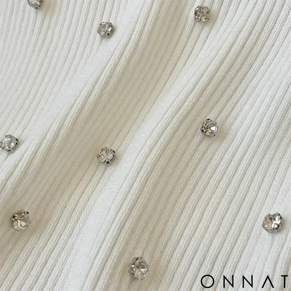 2024 New Rhinestone Knitted Tank Top White Crew Neck Sleeveless Tank Top For Summer Women’s Clothing Crop Top Camis