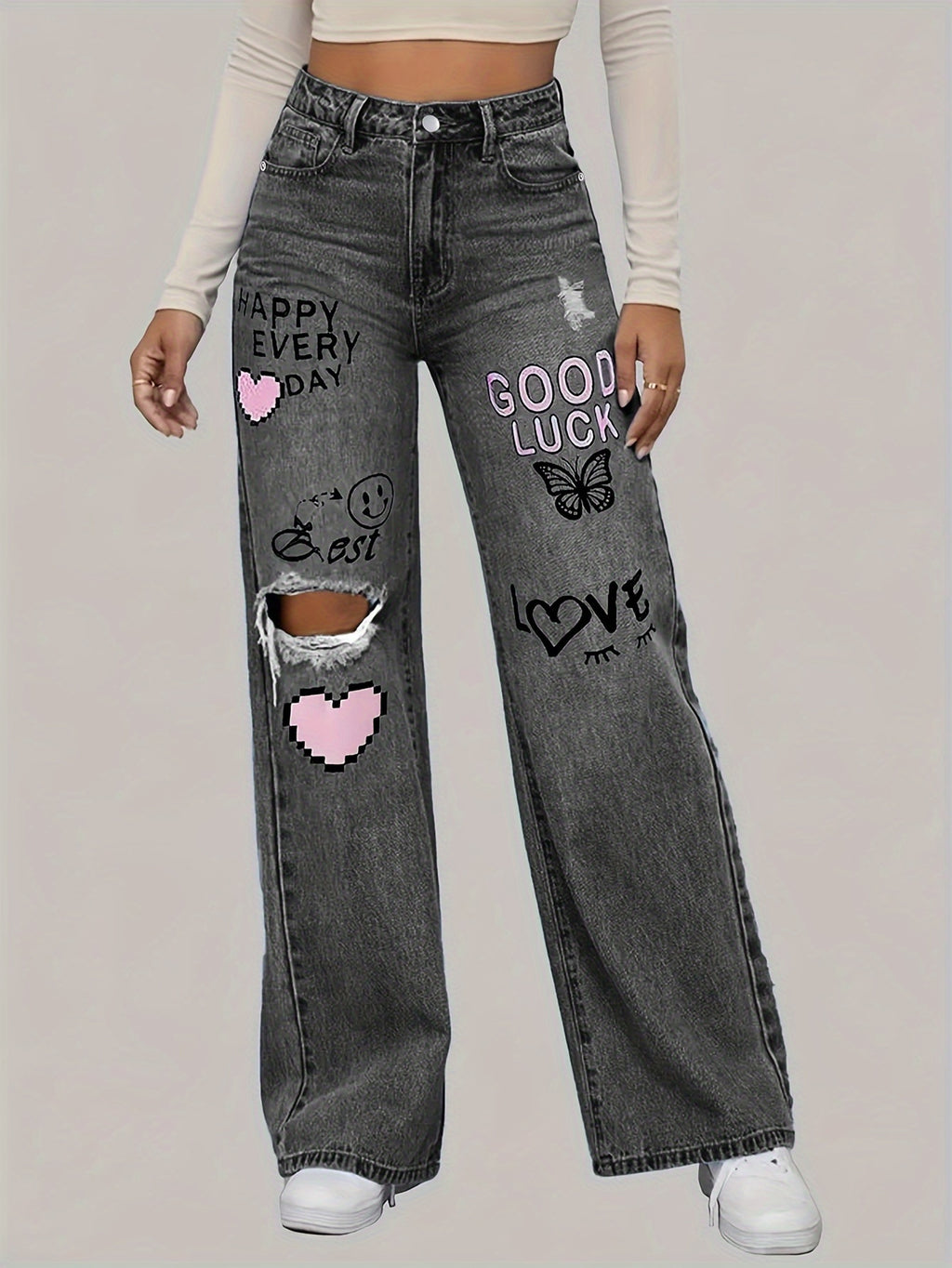 Calça Feminina Jeans Bootcut Vintage Com Detalhes Rasgados - Conforto Moderno