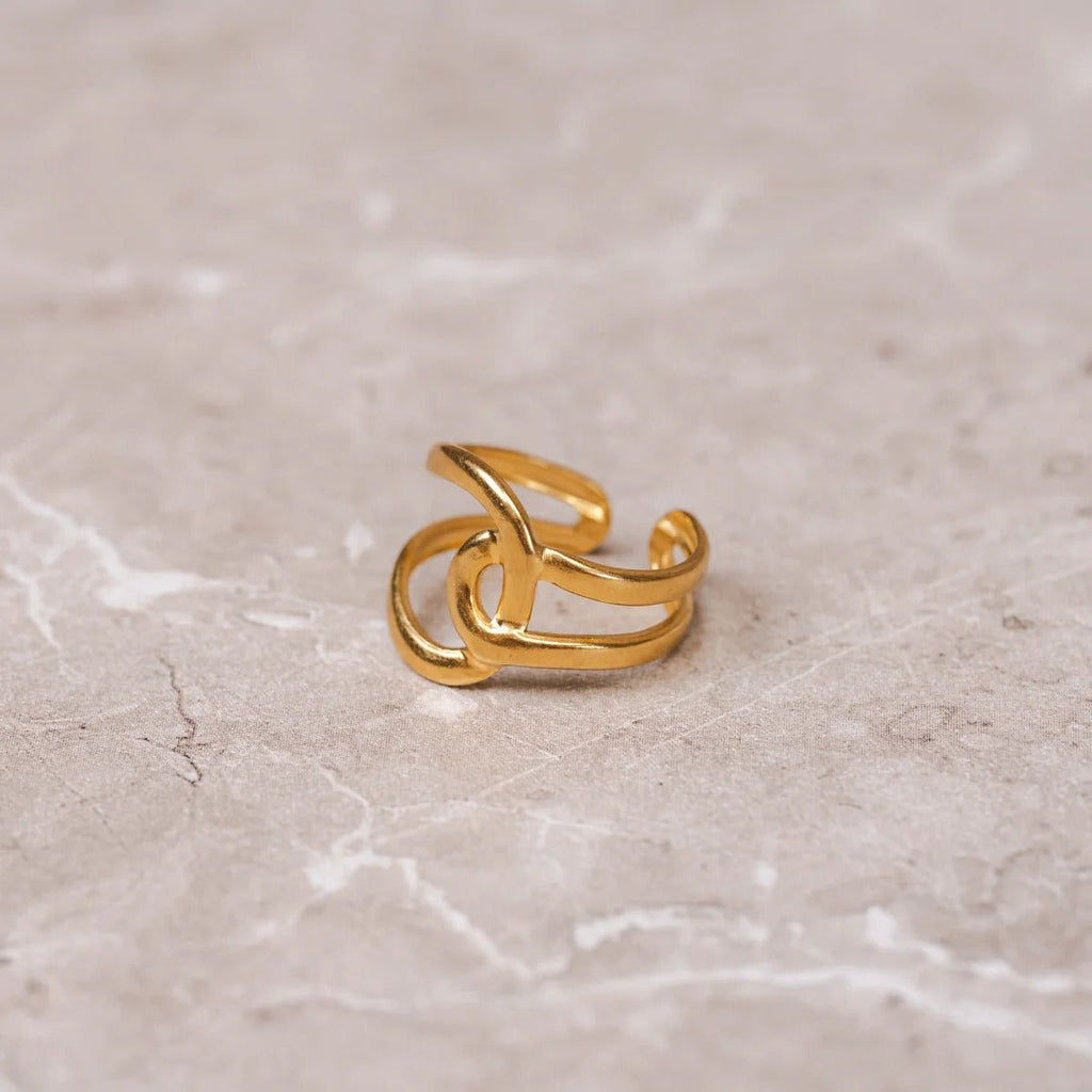 Anel Abstrato Elos Ajustável Banhado em Ouro 18K