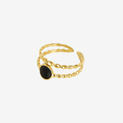 Anel Obsidiana Ajustável Banhado em Ouro 18k