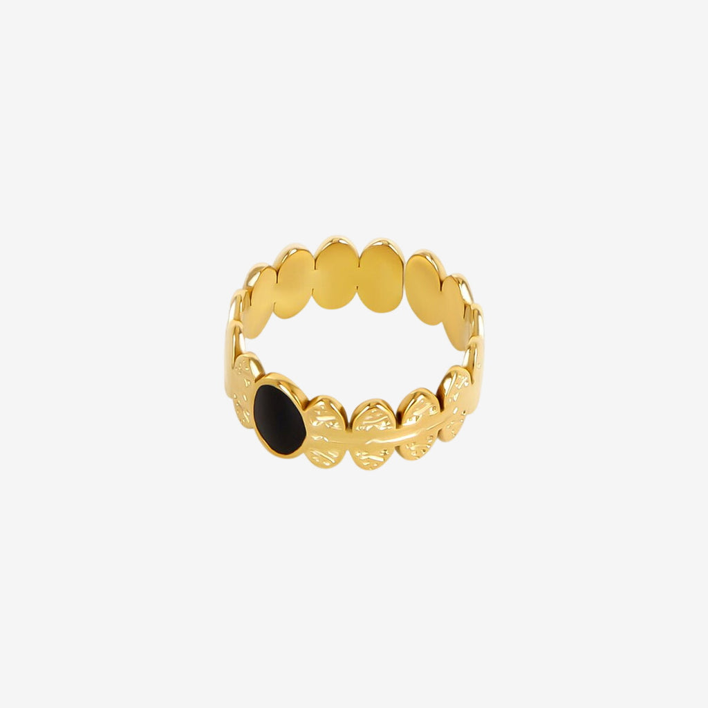 Anel Onyx Pedra Ajustável Banhado em Ouro 18k