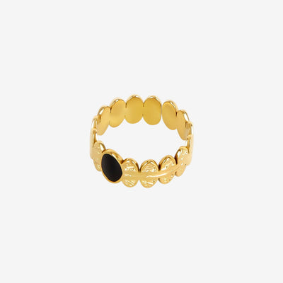 Anel Onyx Pedra Ajustável Banhado em Ouro 18k