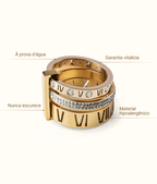 Anel Aro Triplo Algarismo Romano Banhado em Ouro 18K