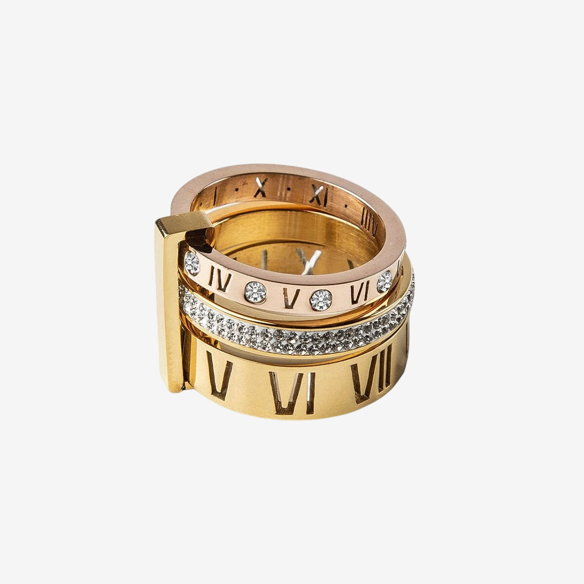 Anel Fórum Aro Triplo Romano Banhado em Ouro 18K