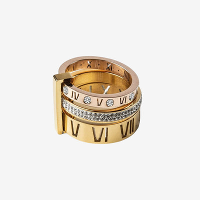 Anel Fórum Aro Triplo Romano Banhado em Ouro 18K