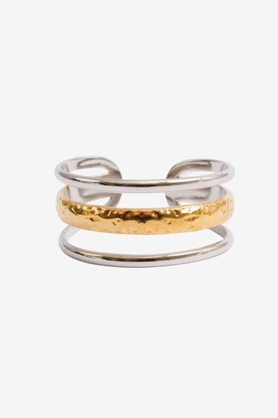 Anel Halo Ajustável com Mix de Banhos Dourado e Prata