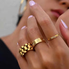 Anel Beauty Largo Elos Minimalista Banhado em Ouro 18k