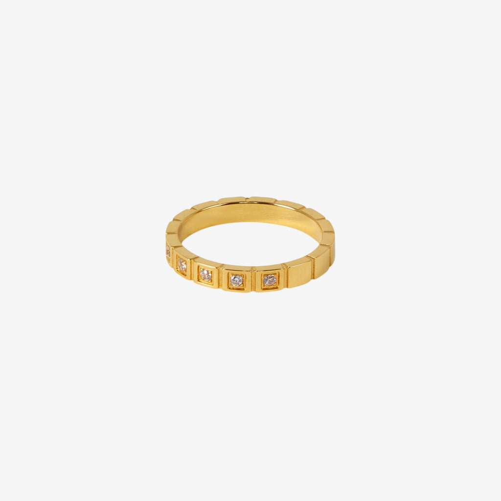 Anel Petra Blocos de Pedra Banhado em Ouro 18K