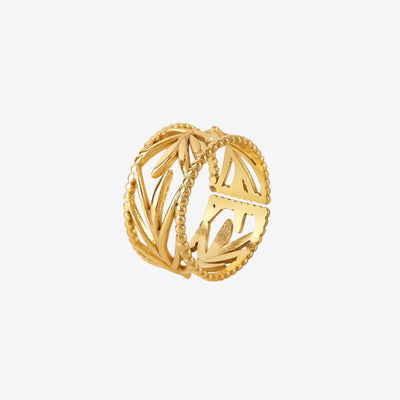 Anel Jardim Botânico Ajustável Banhado em Ouro 18K