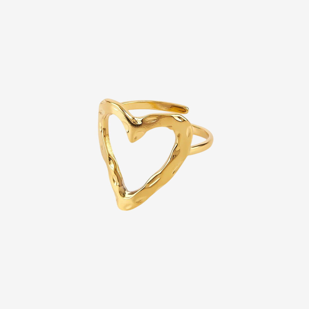 Anel Coração Orgânico Ajustável Banhado em Ouro 18K