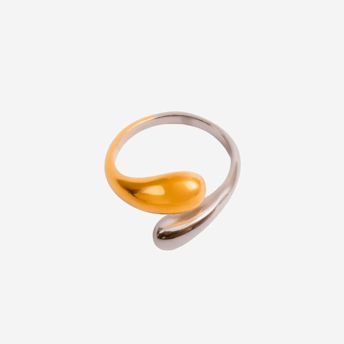 Anel Gota Ajustável com Mix de Banhos Dourado e Prata