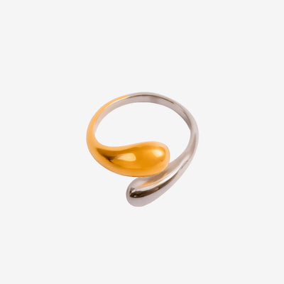 Anel Gota Ajustável com Mix de Banhos Dourado e Prata