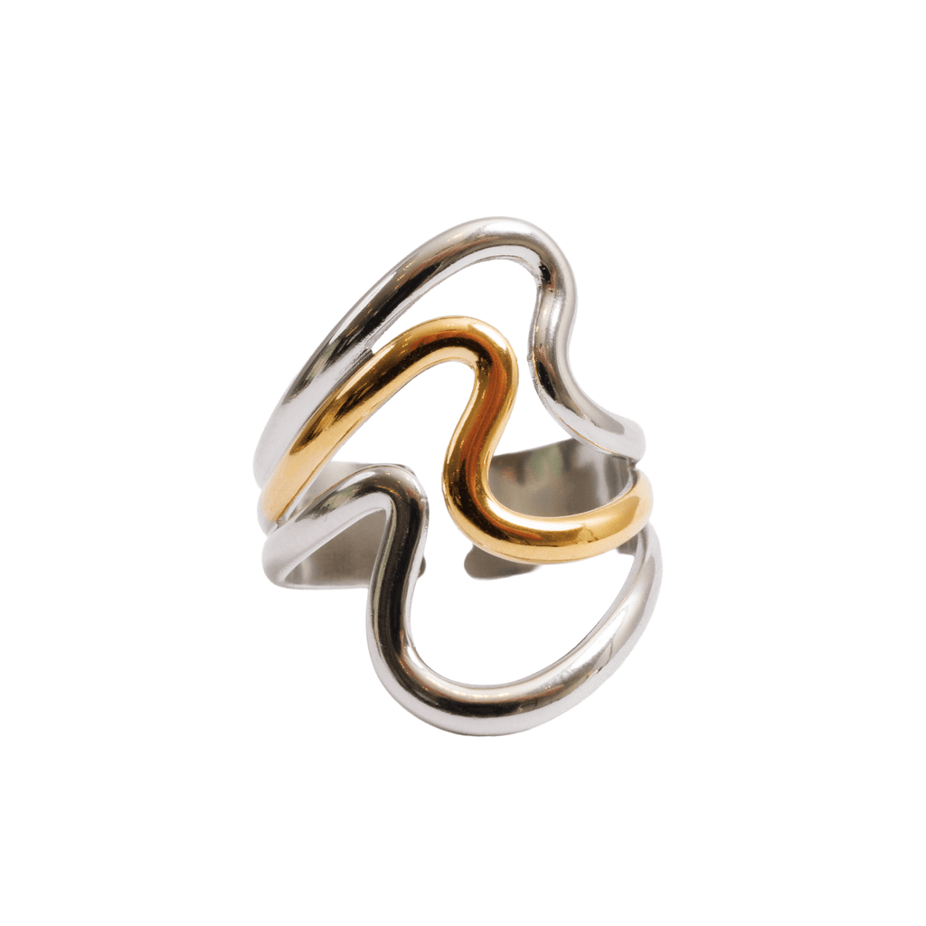 Anel Harmonia Dual Ajustável com Mix de Banhos Dourado e Prata
