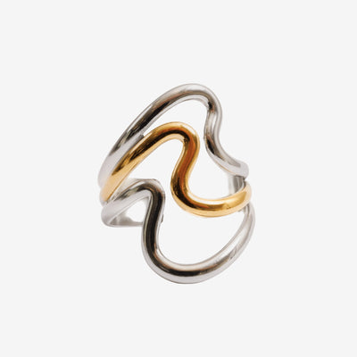 Anel Harmonia Dual Ajustável com Mix de Banhos Dourado e Prata