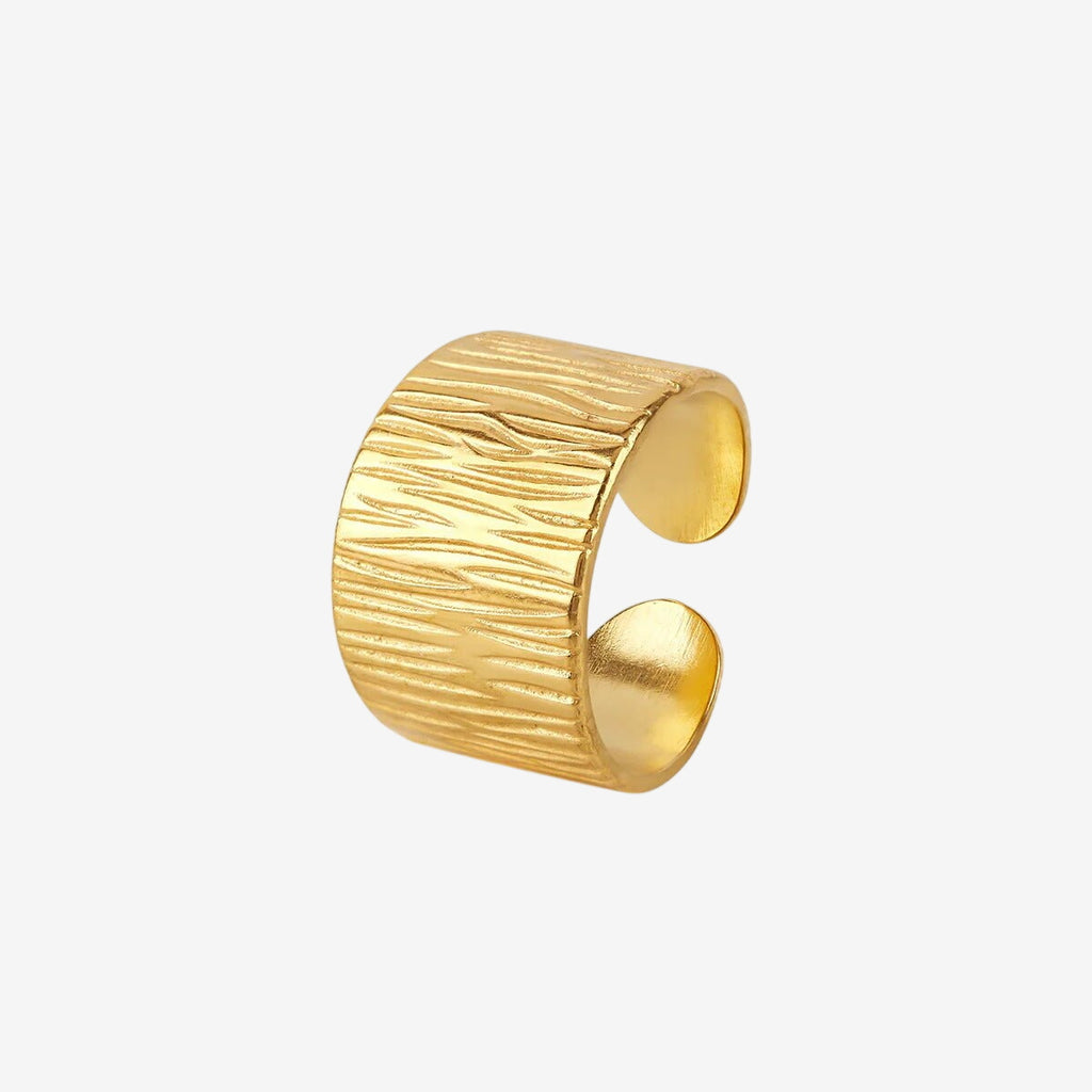Anel Largo Texturizado Ajustável Banhado em Ouro 18K