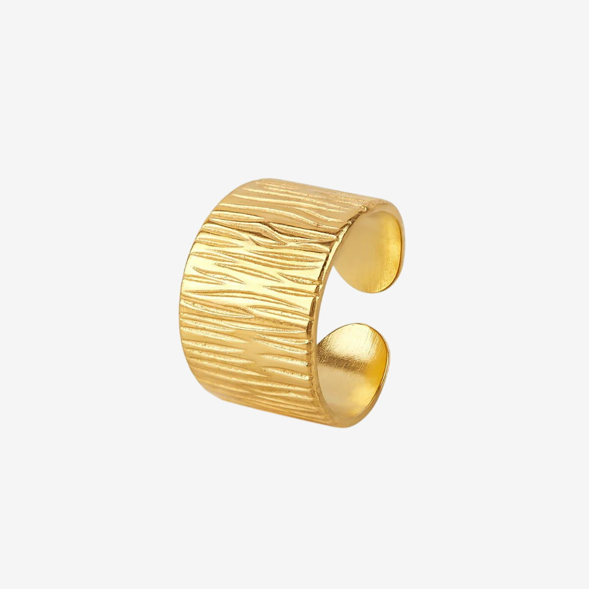 Anel Largo Texturizado Ajustável Banhado em Ouro 18K
