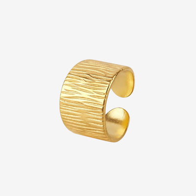 Anel Largo Texturizado Ajustável Banhado em Ouro 18K