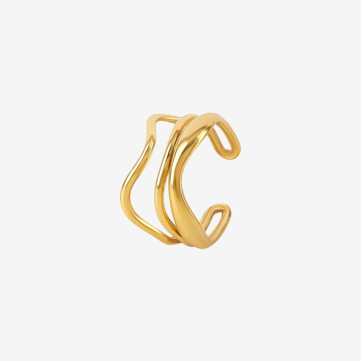 Anel Ondas Ajustável Banhado em Ouro 18K
