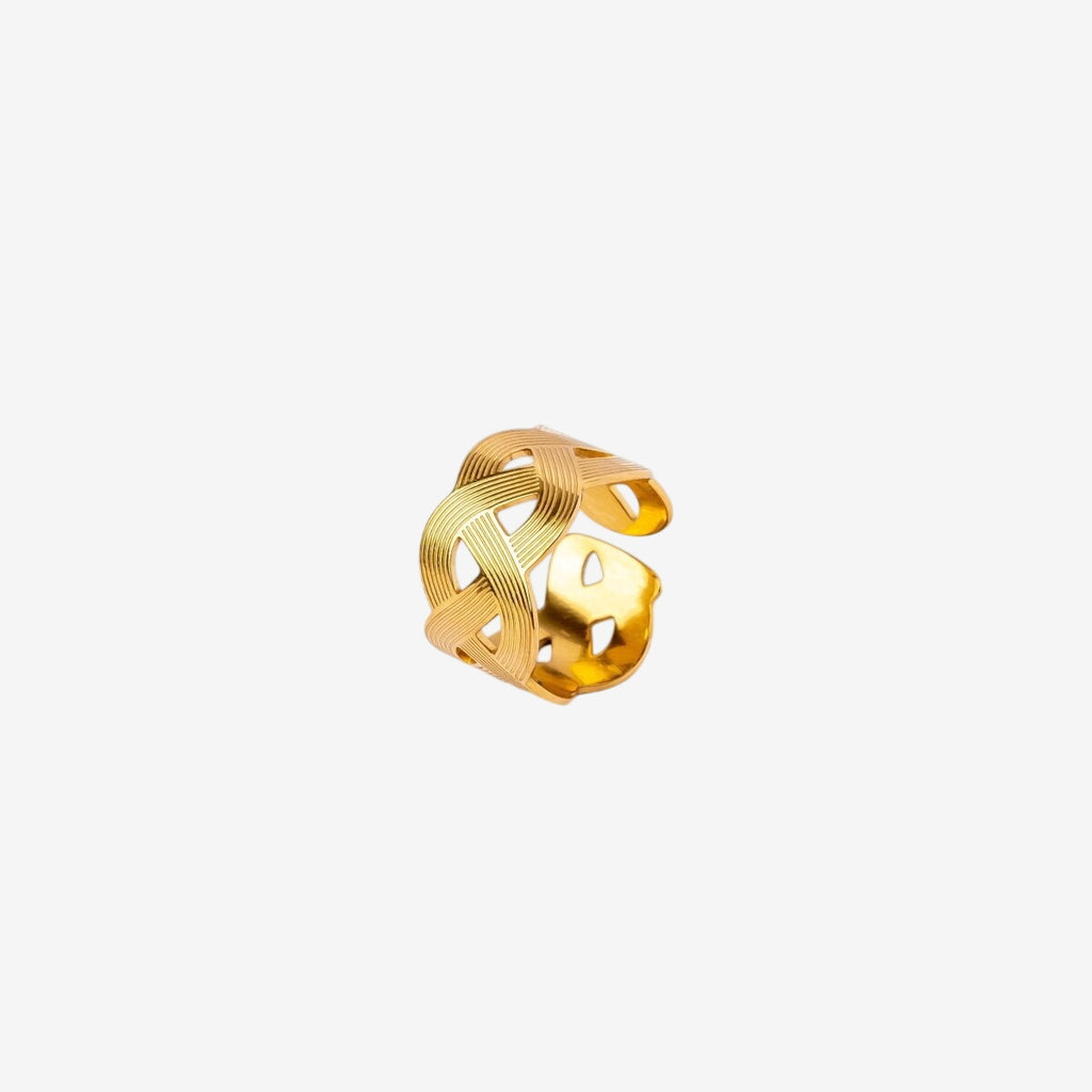 Anel Ondulado Ajustável Banhado em Ouro 18K