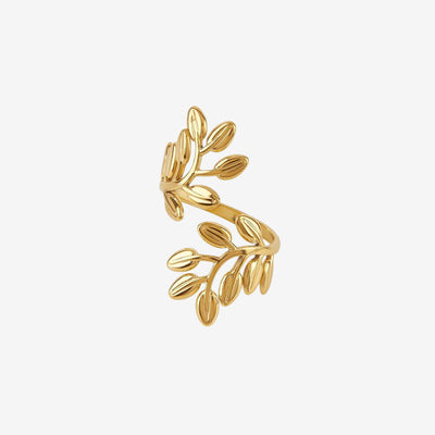 Anel Folhas Ajustável Banhado em Ouro 18K