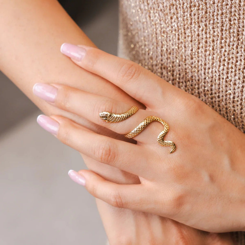 Anel Serpente Ajustável Banhado em Ouro 18K