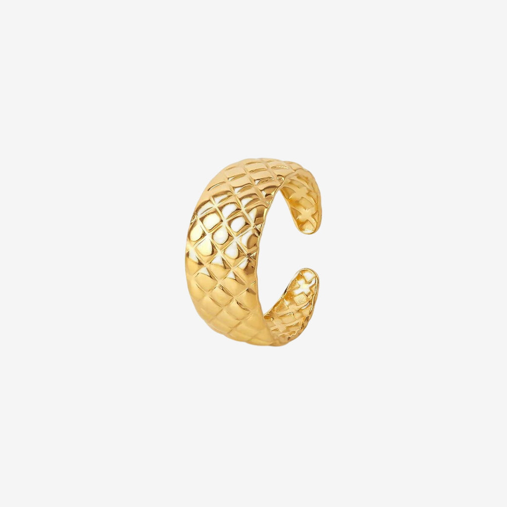 Anel Trama Luxuosa Ajustável Banhado em Ouro 18K