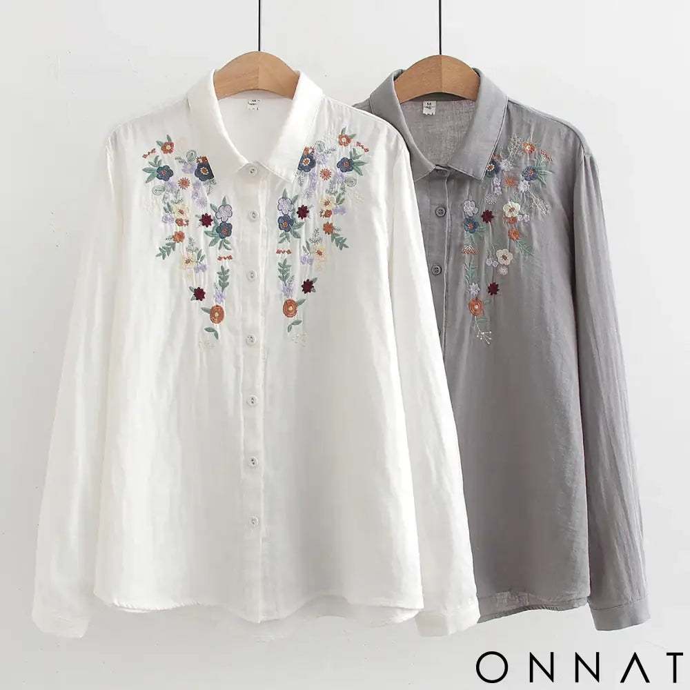 🌺 Camisa Aurora Bordada – 100% Algodão 🌺 Tops