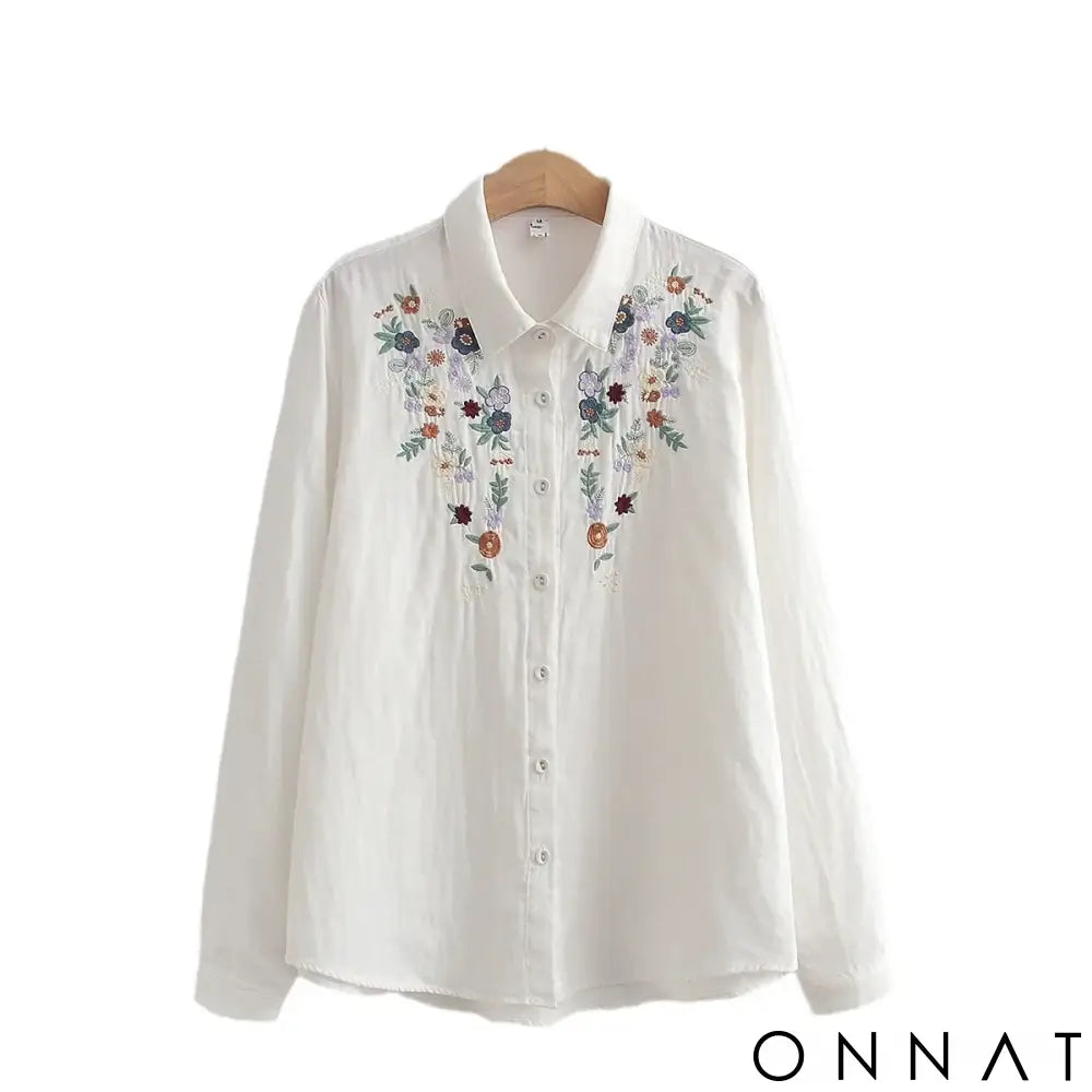 🌺 Camisa Aurora Bordada – 100% Algodão 🌺 Tops